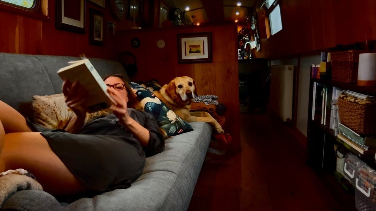Hunkered Down In Heavy Rain On My Narrowboat With My Dog #240
