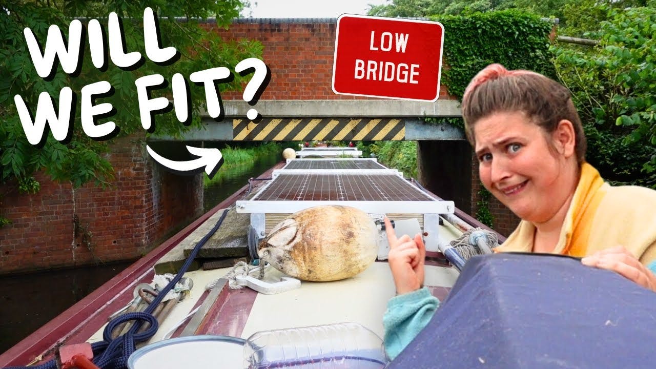Squeezing our narrowboat under an EXTREMELY LOW bridge - 159