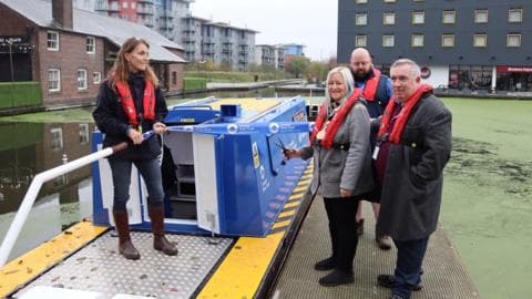 Town unveils litter-picking canal boat